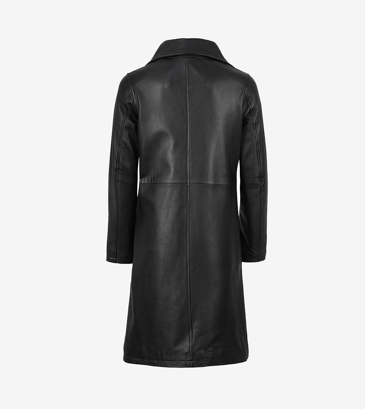 Women'S Long Black Leather Car Coat - Notch Lapel