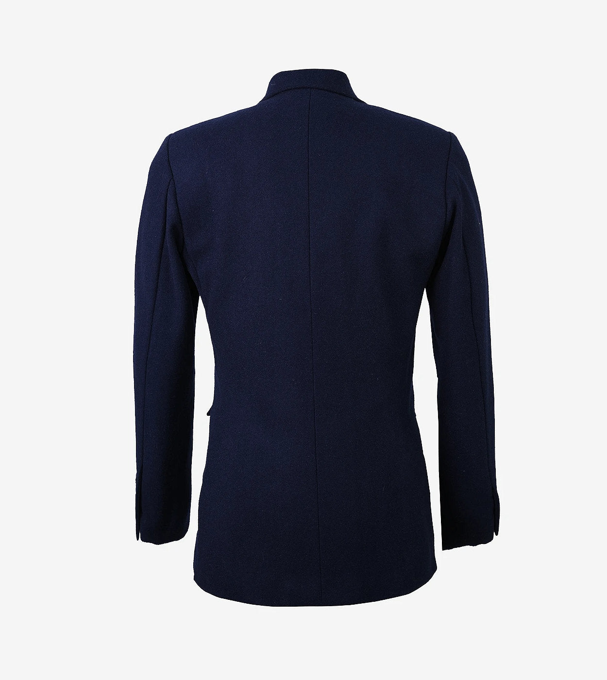 Women'S Notch Lapel Navy Blue Wool Blazer - Single Button Closure