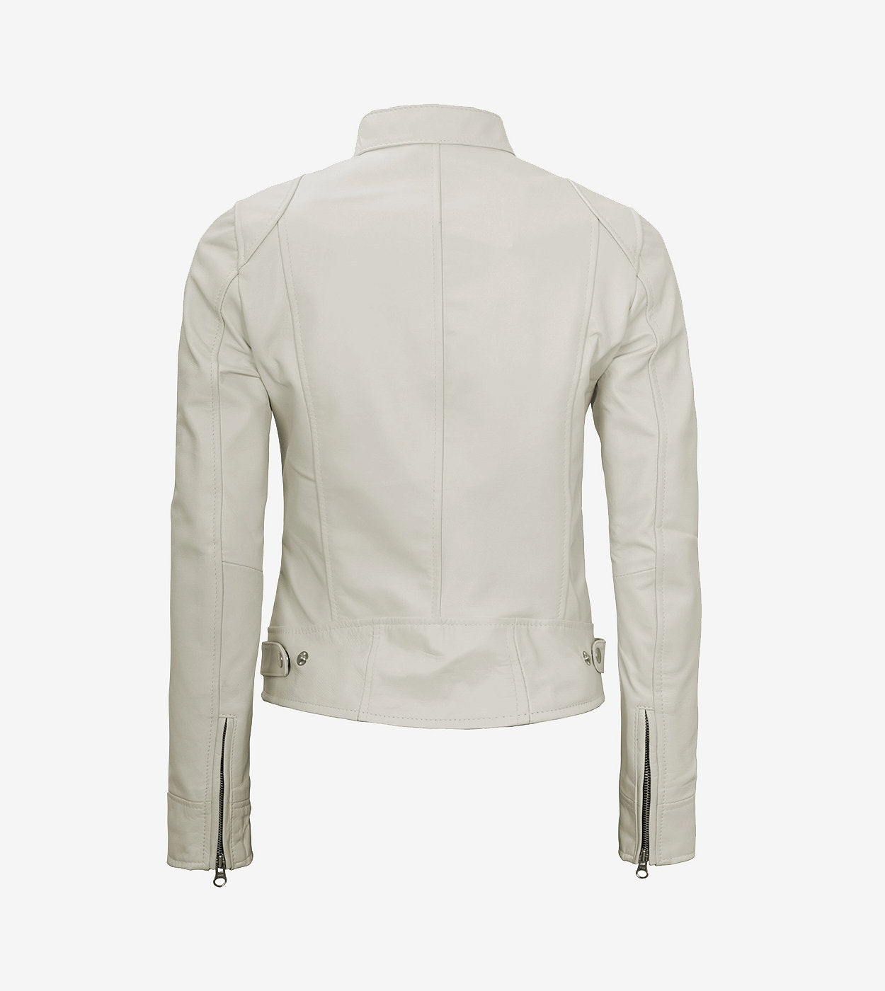Women'S Off White Cafe Racer Leather Jacket