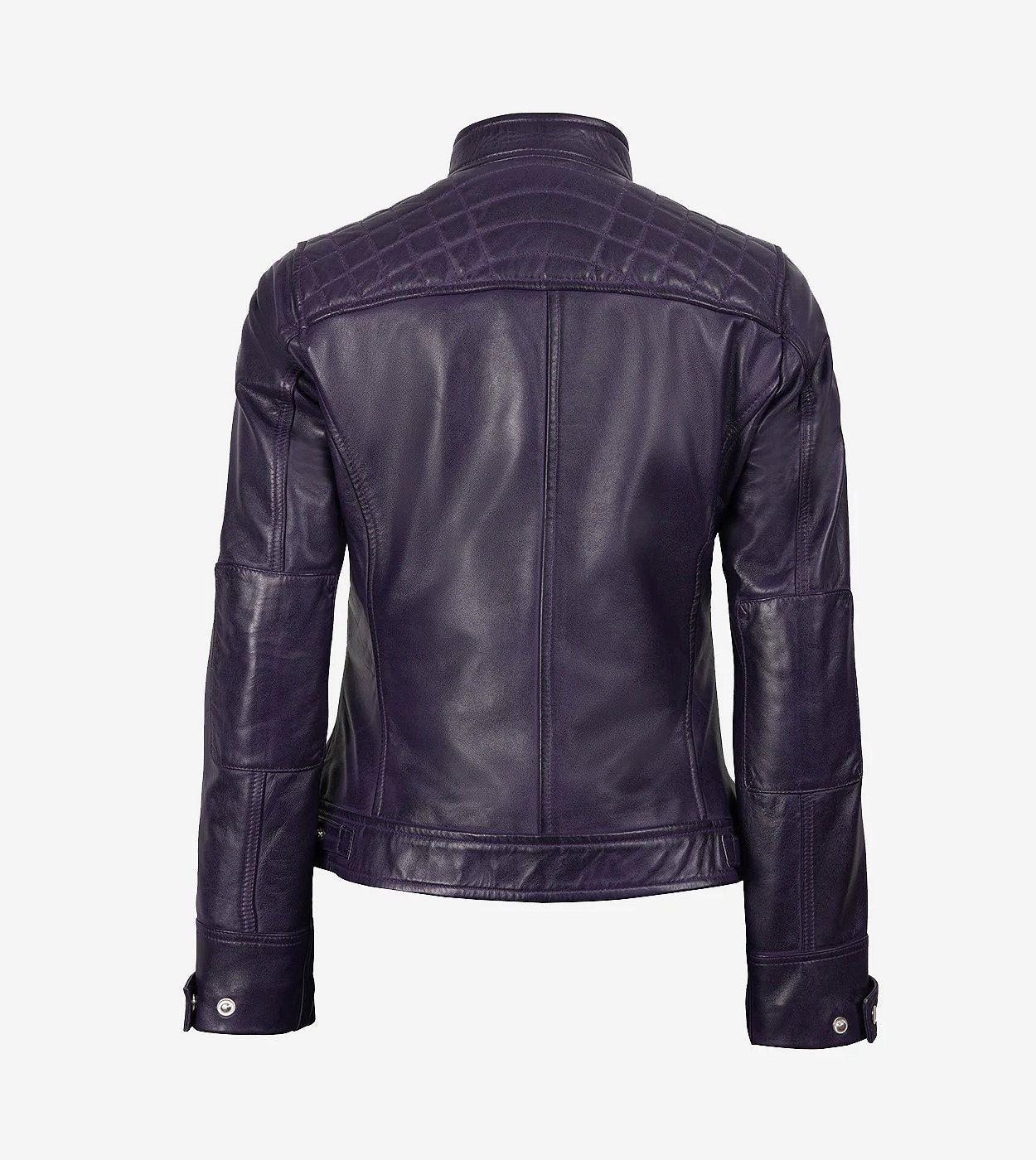 Women'S Purple Cafe Racer Leather Jacket - Quilted Shoulder