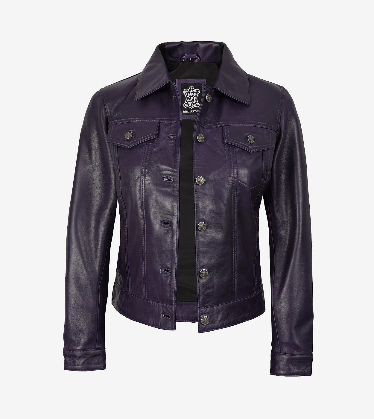 Women'S Purple Leather Trucker Jacket