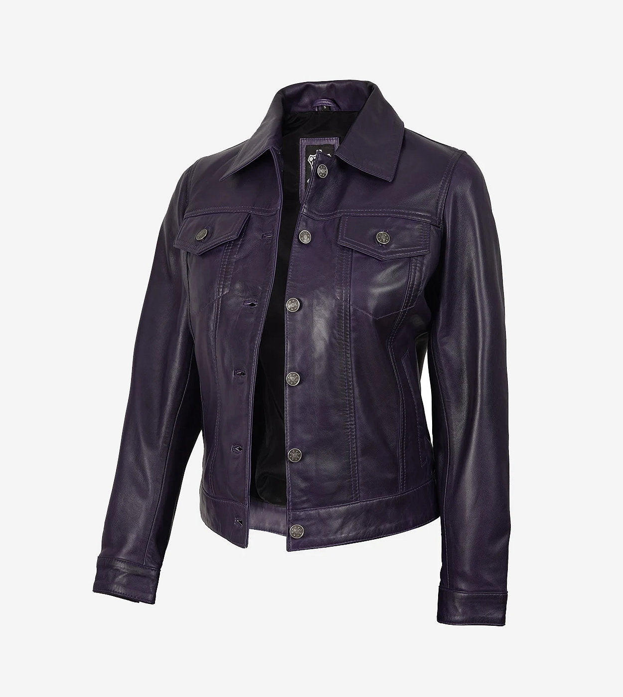 Women'S Purple Leather Trucker Jacket