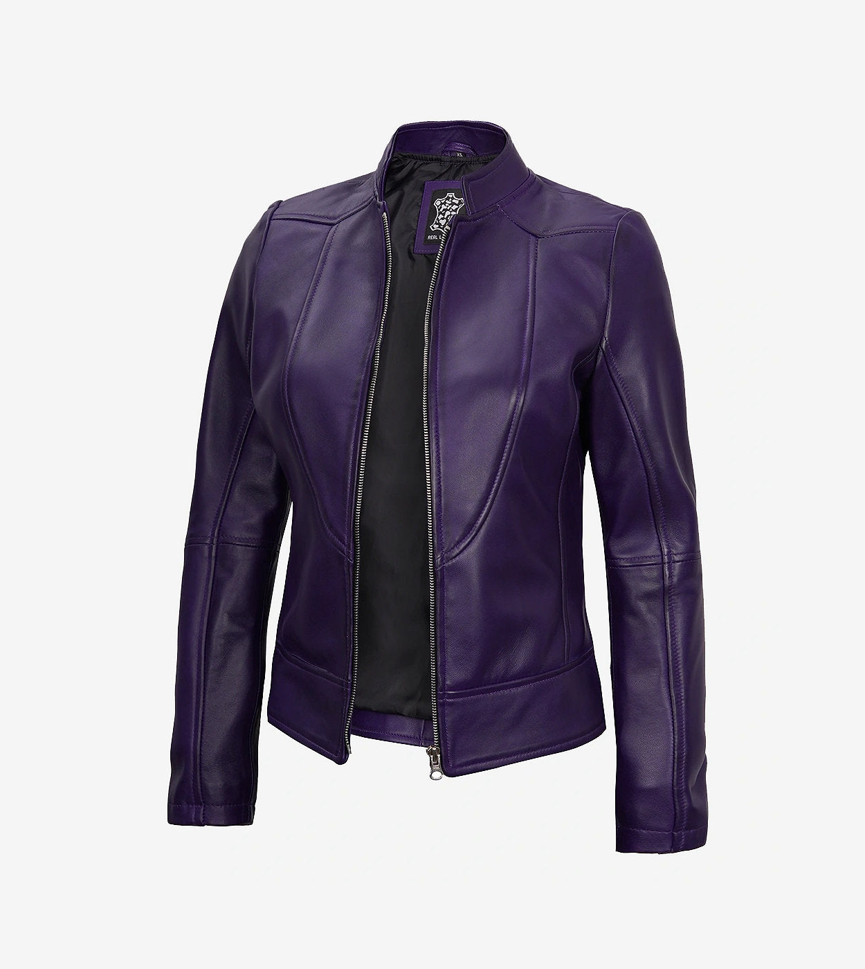 Women'S Purple Modern Fit Biker Leather Jacket