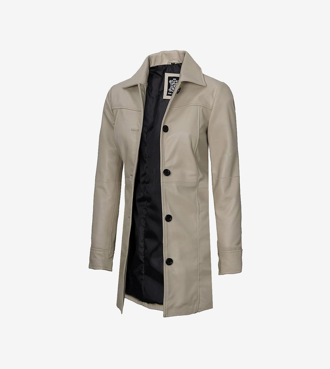 Women'S Real Lambskin Leather 3/4 Length Beige Coat