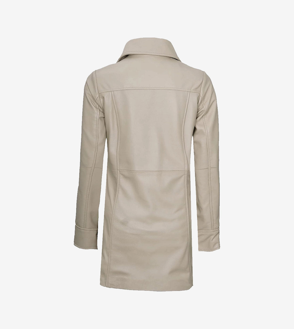 Women'S Real Lambskin Leather 3/4 Length Beige Coat