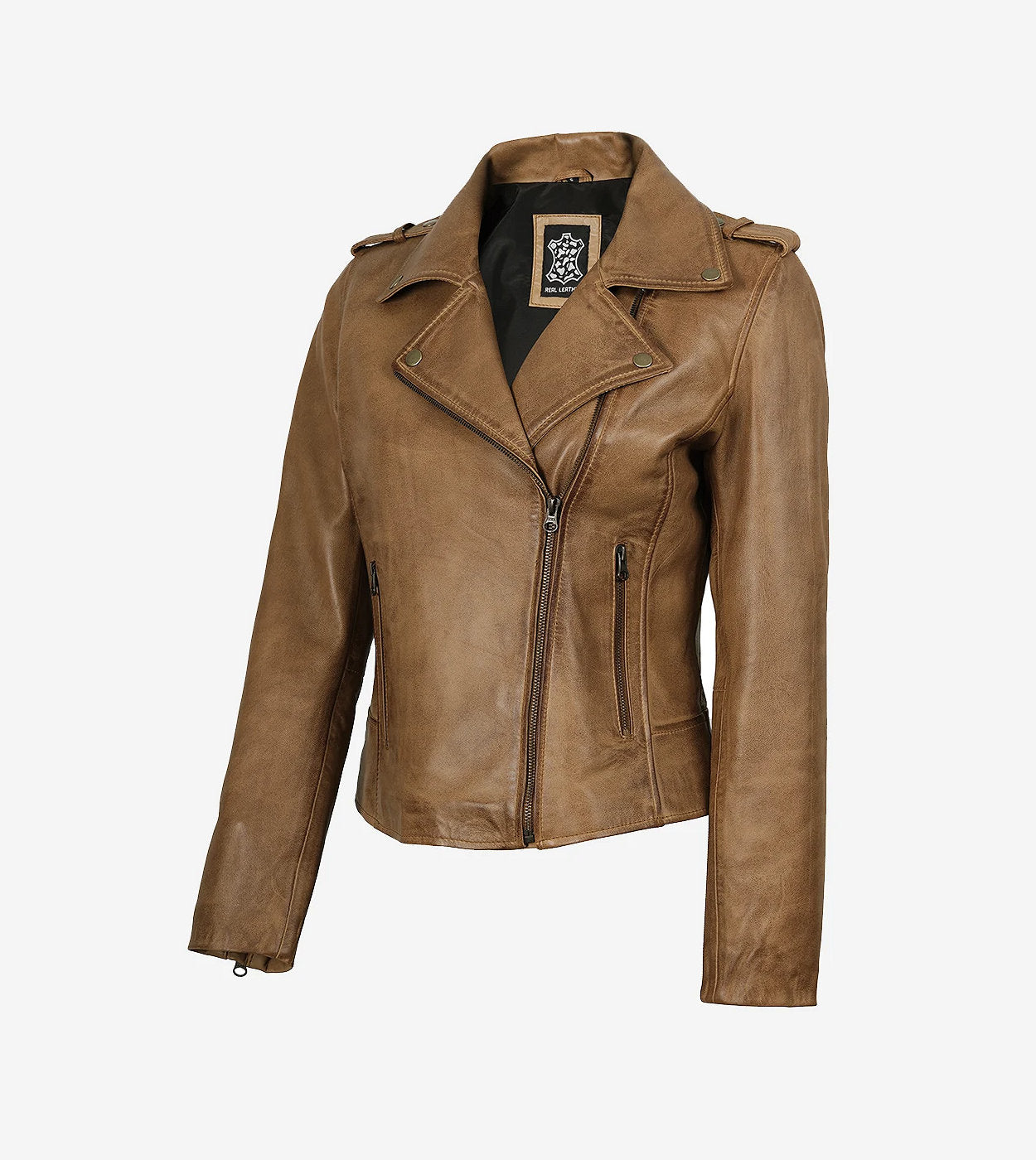 Women'S Real Leather Camel Brown Biker Style Jacket