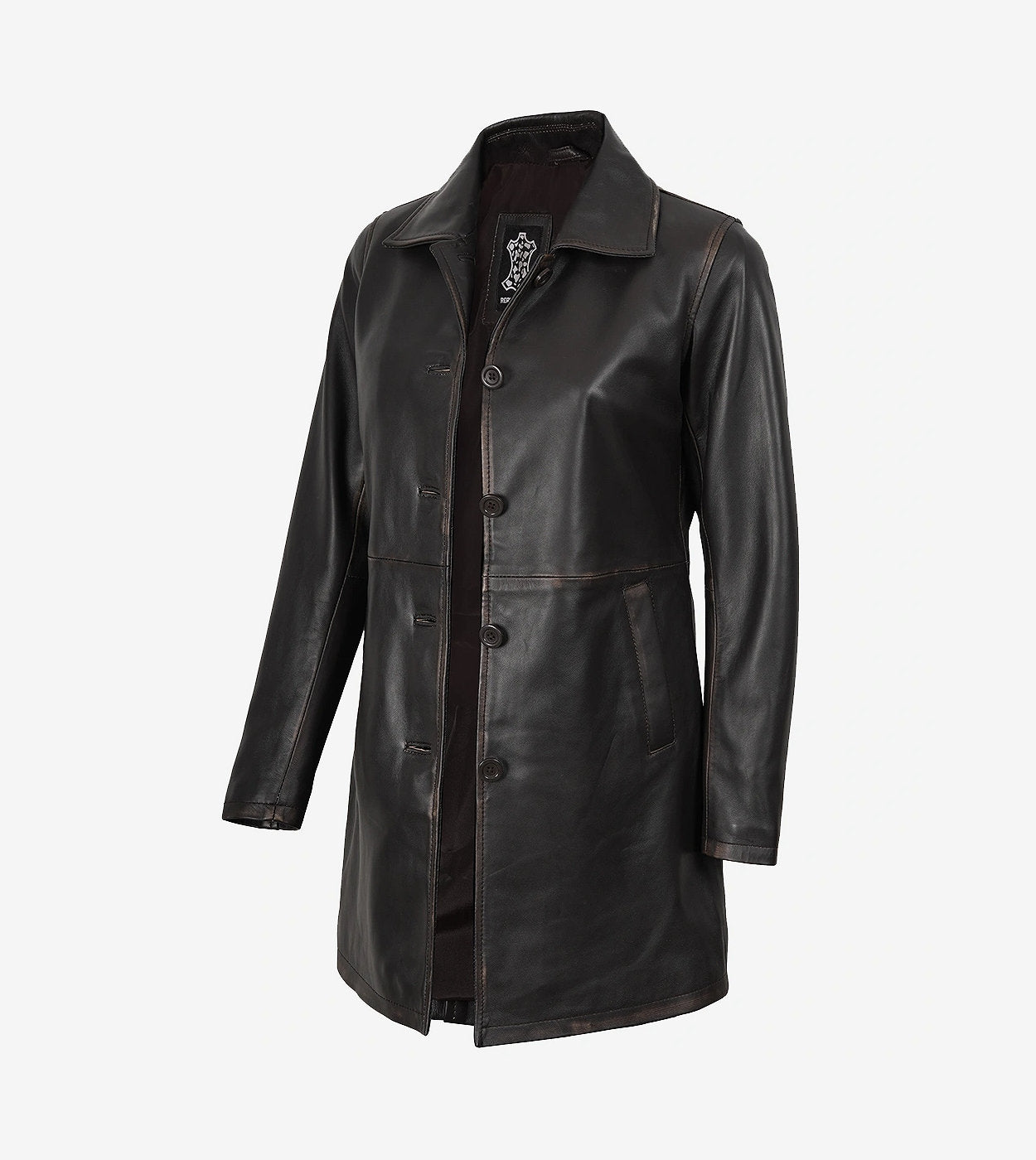 Women'S Real Leather Distressed Brown 3/4 Length Coat