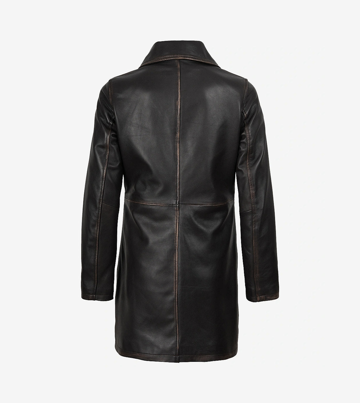 Women'S Real Leather Distressed Brown 3/4 Length Coat