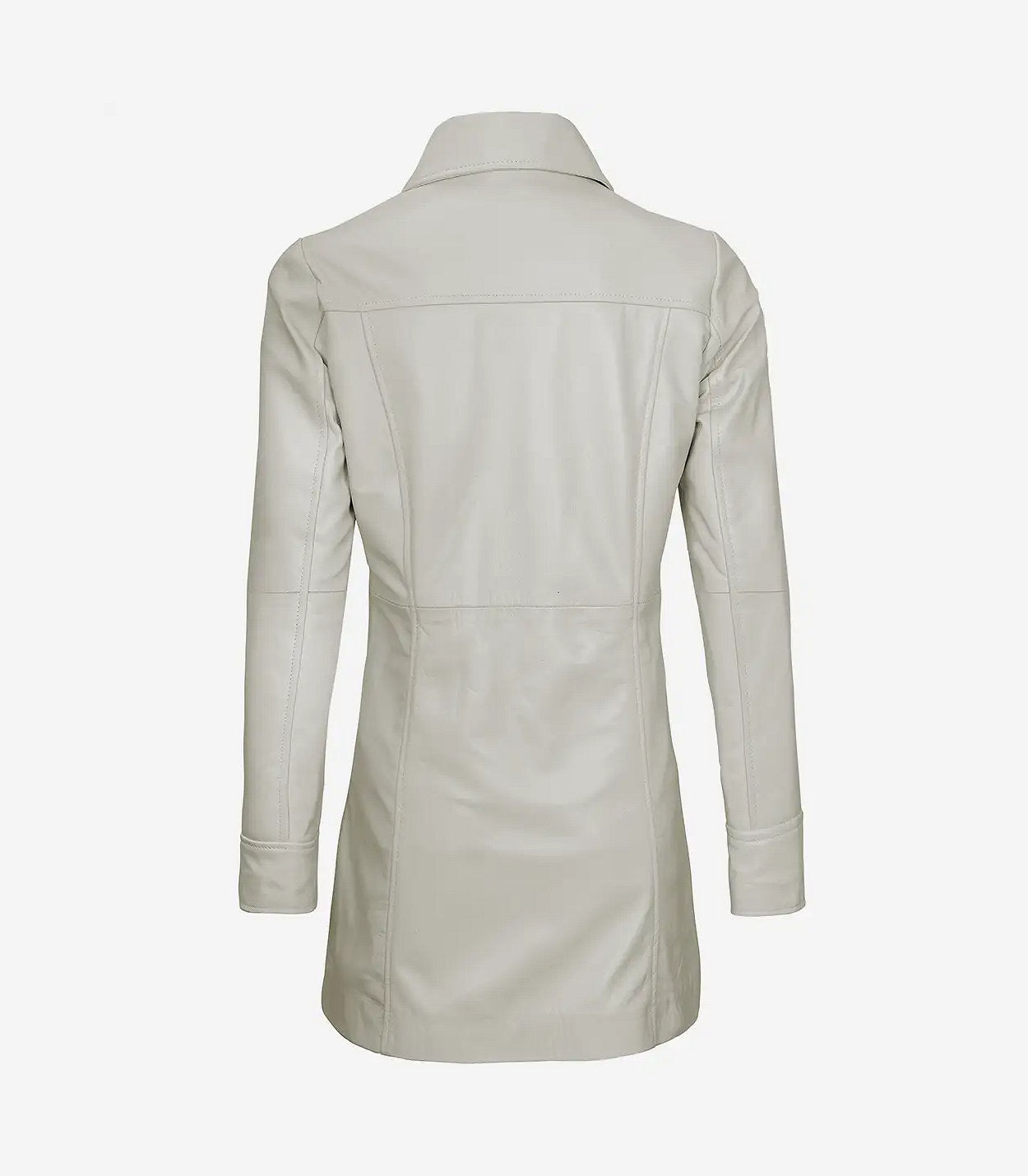 Women'S Real Leather Off White 3/4 Length Coat