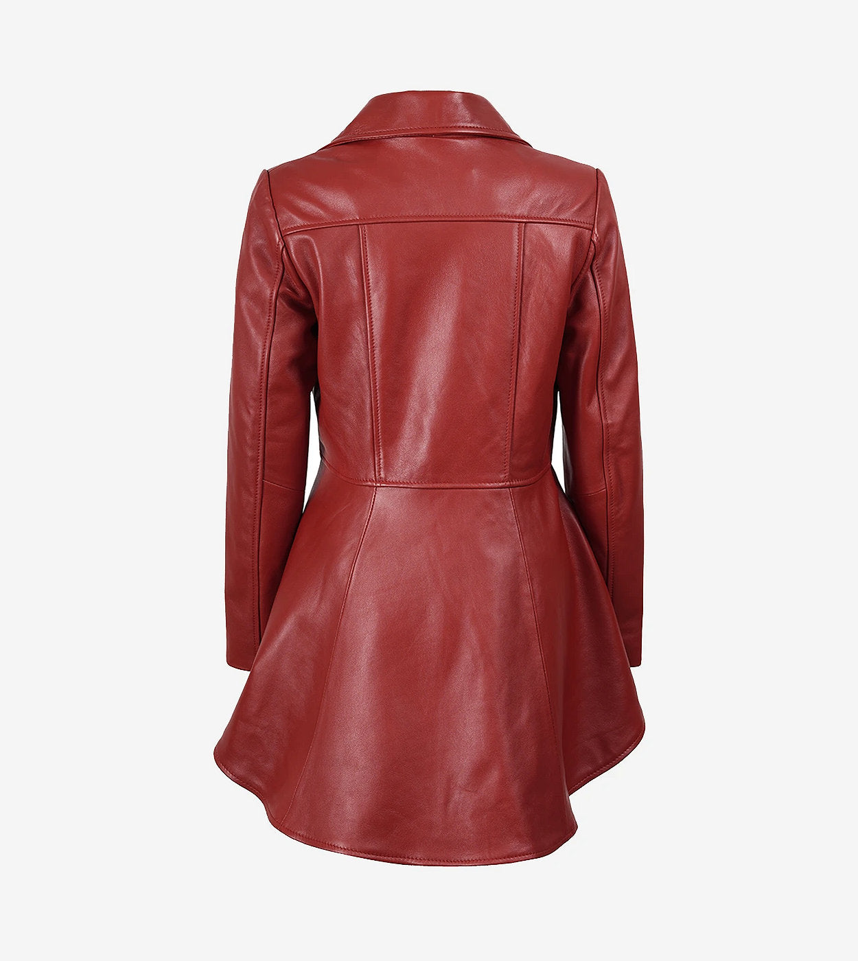 Women'S Red Leather Peplum Jacket With Asymmetrical Zip Closure