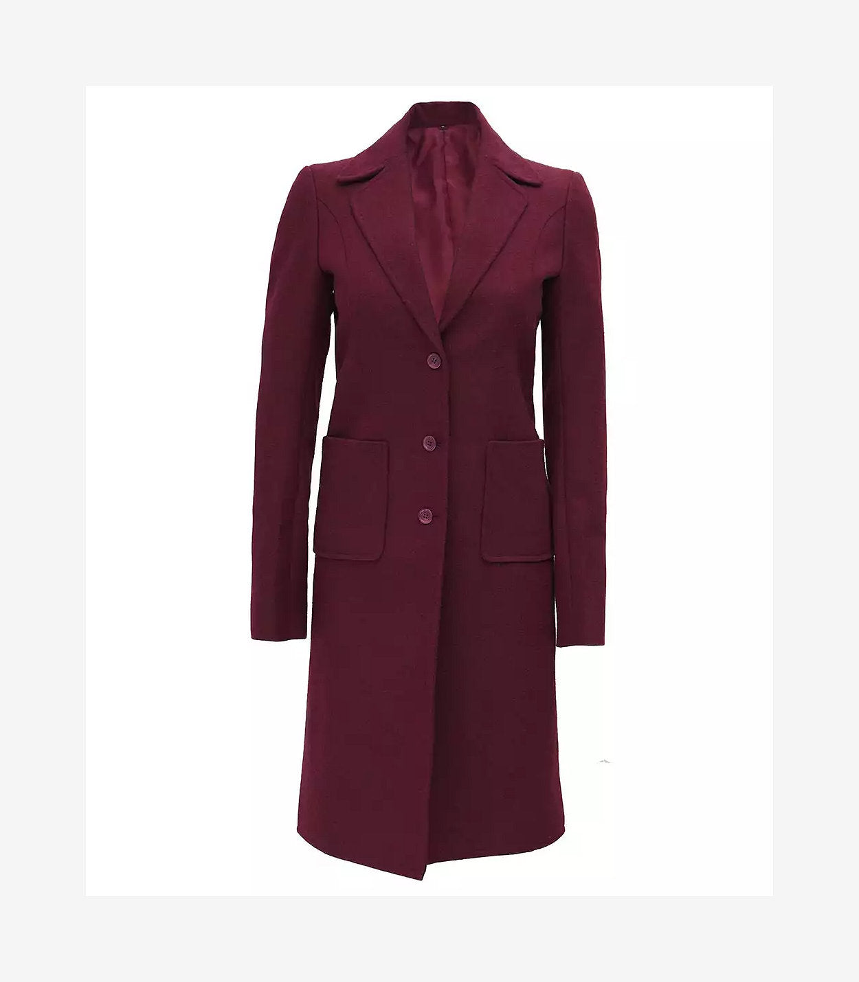 Women'S Single Breasted Maroon Long Wool Coat