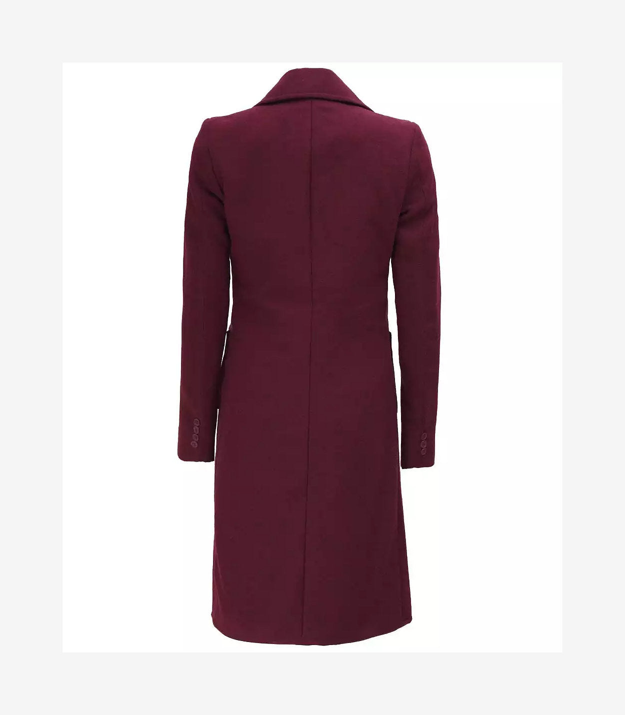 Women'S Single Breasted Maroon Long Wool Coat