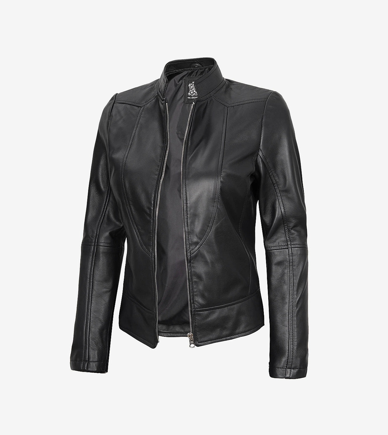 Women'S Slim Fit Black Leather Biker Jacket