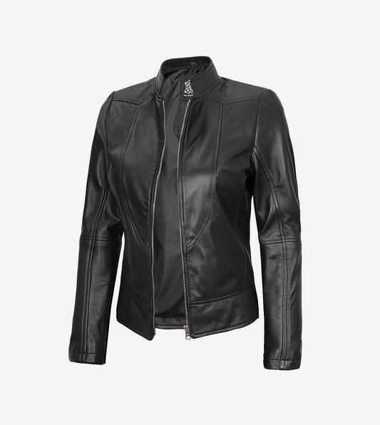 Women'S Slim Fit Black Leather Biker Jacket