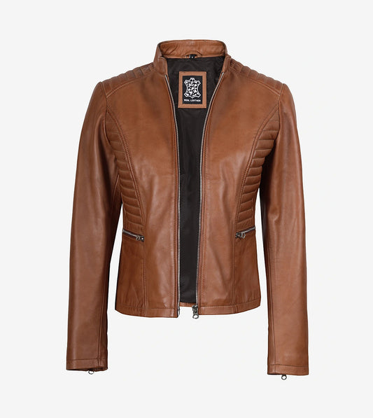 Women'S Slim Fit Tan Lambskin Leather Jacket