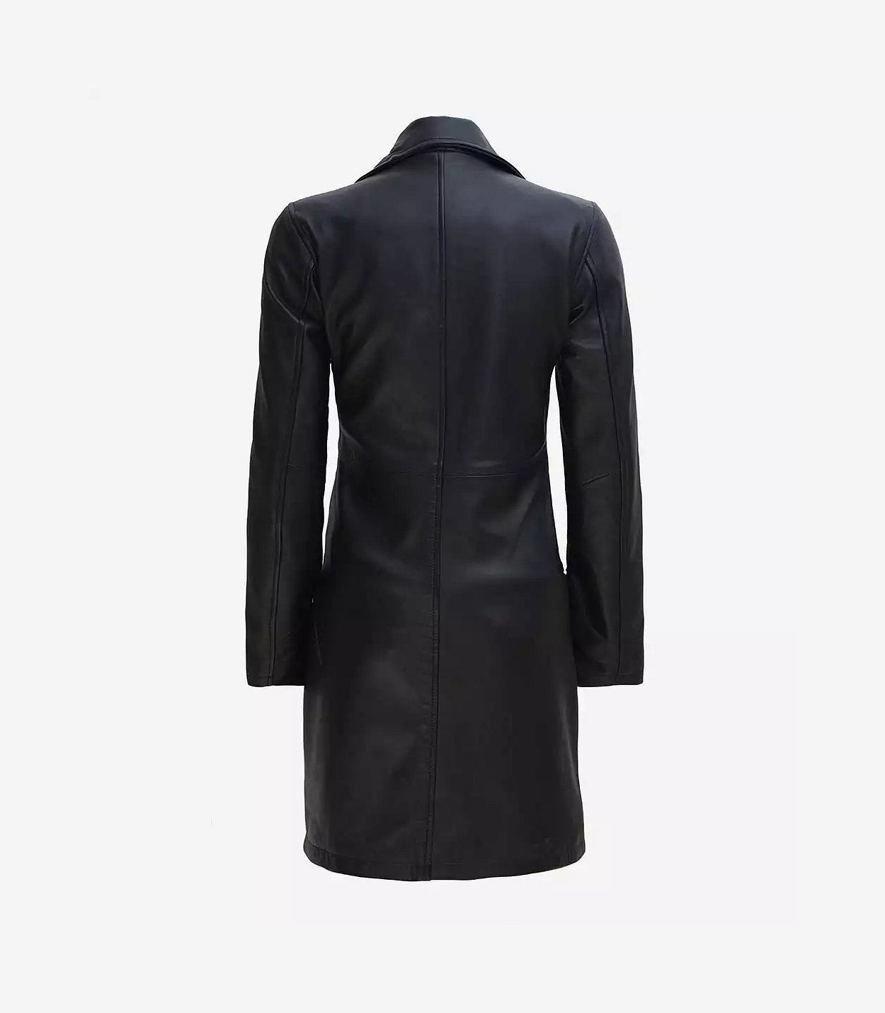 Women'S Tall Black Wide Collar 3/4 Length Leather Coat