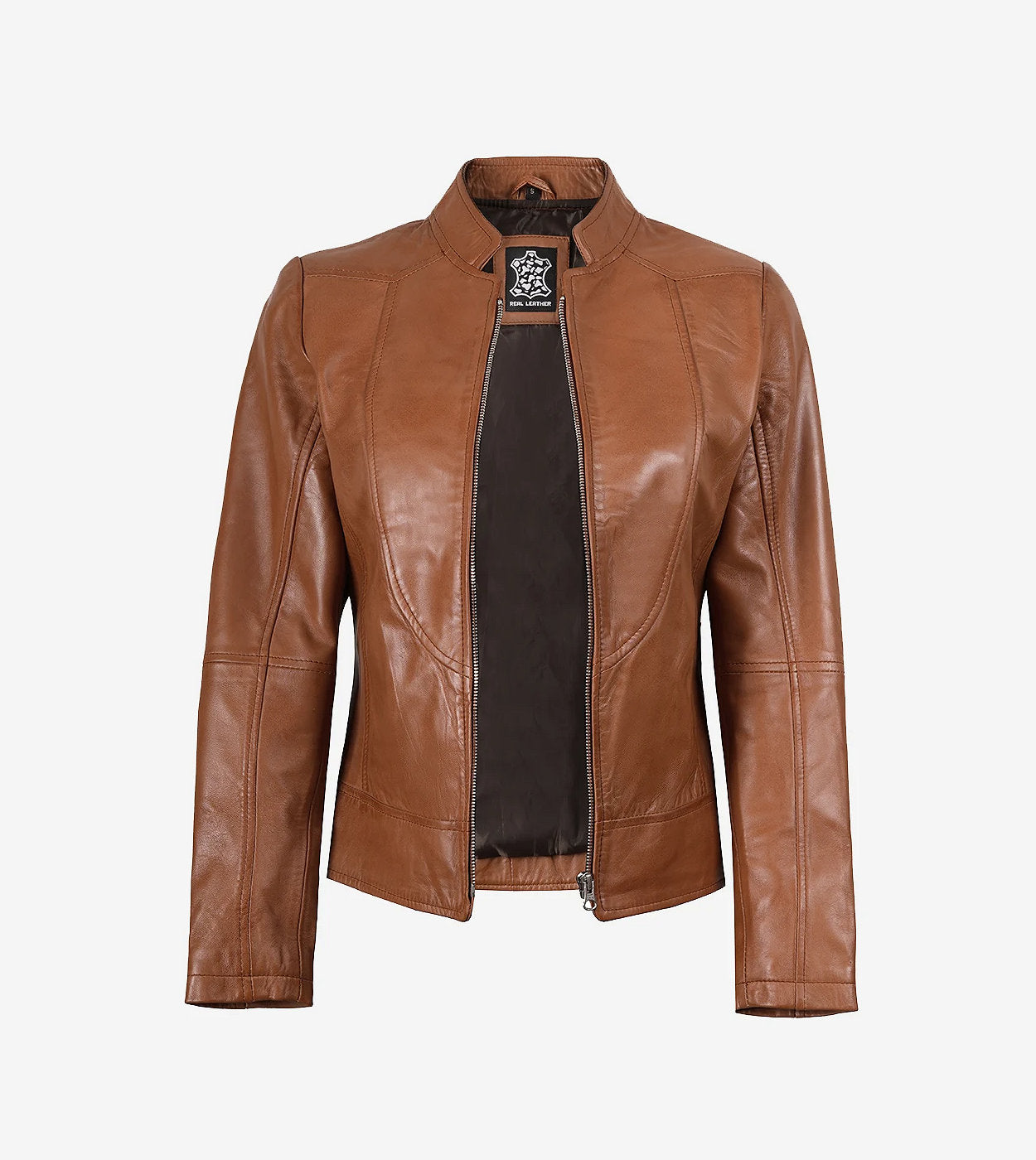 Women'S Tan Waxed Slim Fit Biker Leather Jacket
