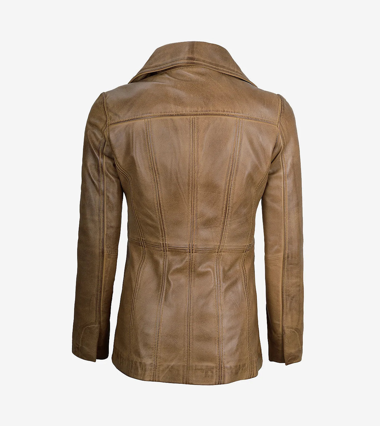 Women'S Three Button Camel Brown Leather Blazer