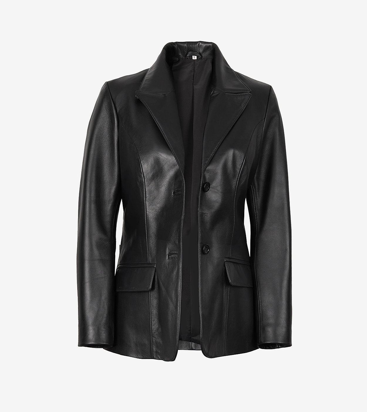 Women'S Two Button Black Leather Blazer