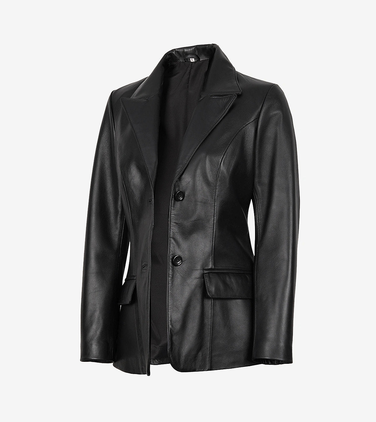 Women'S Two Button Black Leather Blazer