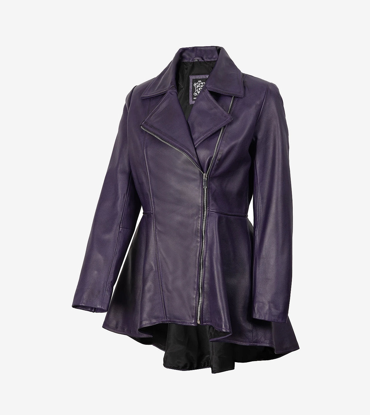 Womens Asymmetrical Purple Leather Peplum Jacket