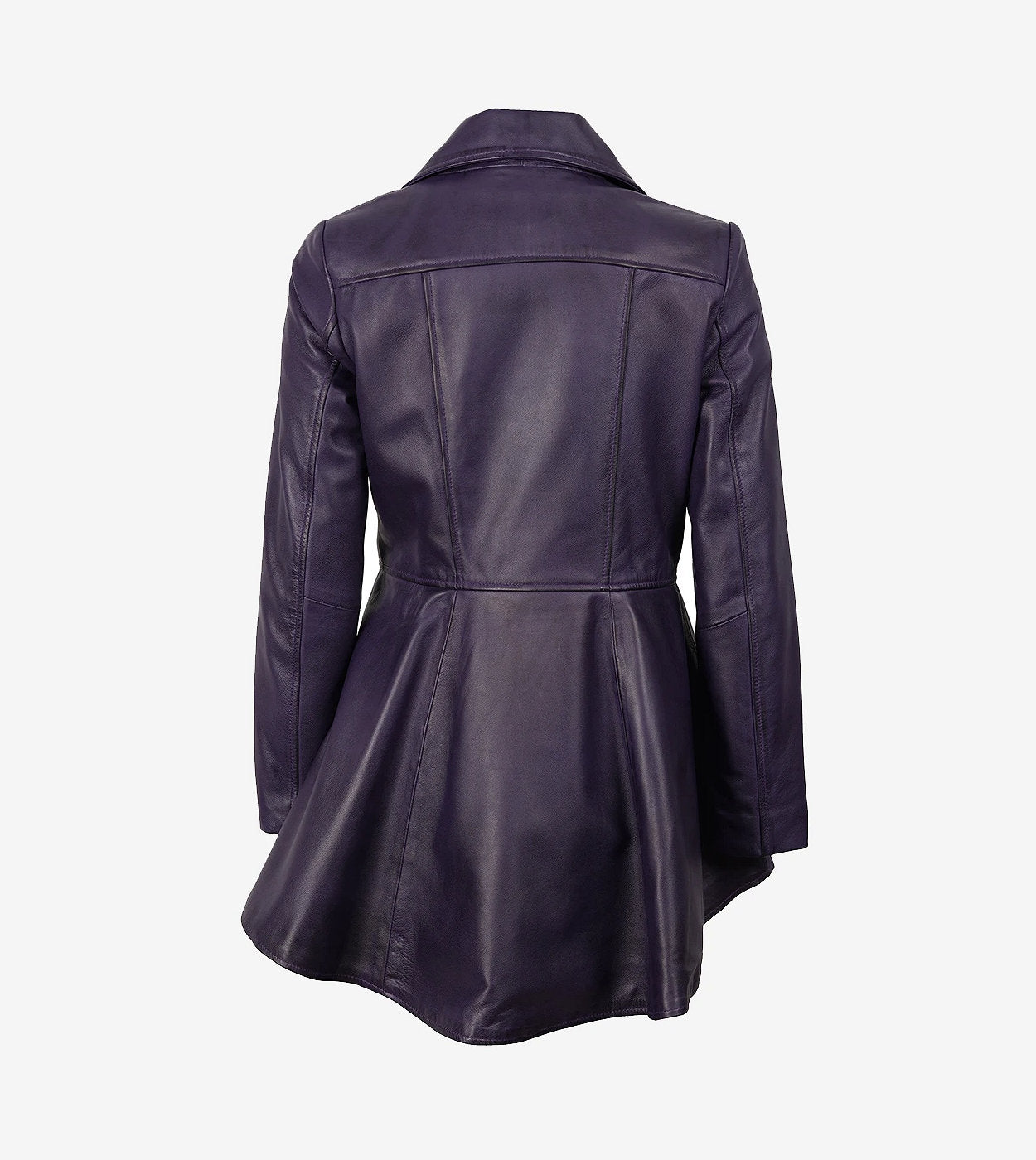 Womens Asymmetrical Purple Leather Peplum Jacket