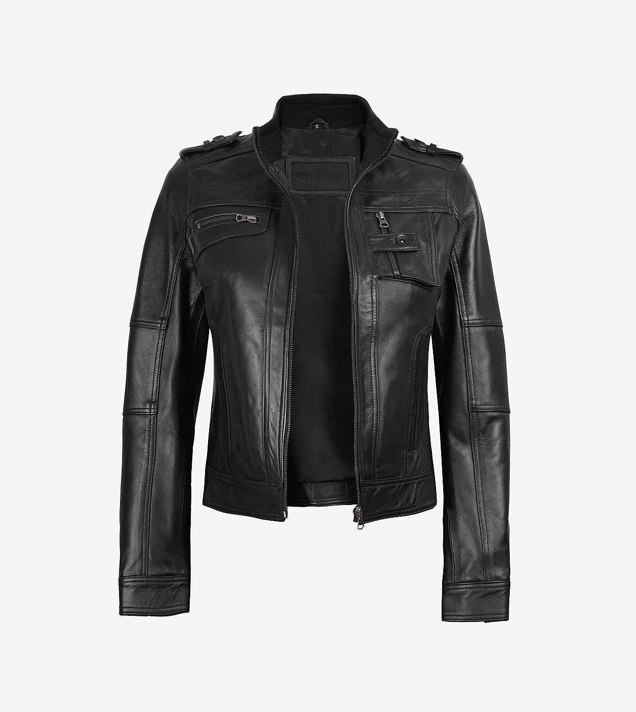 Womens Black Leather Moto Jacket - Classic Biker Style