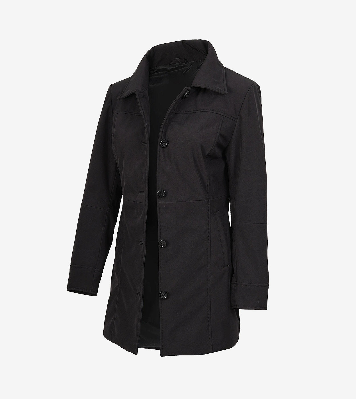 Womens Black Lightweight Button Down Car Coat