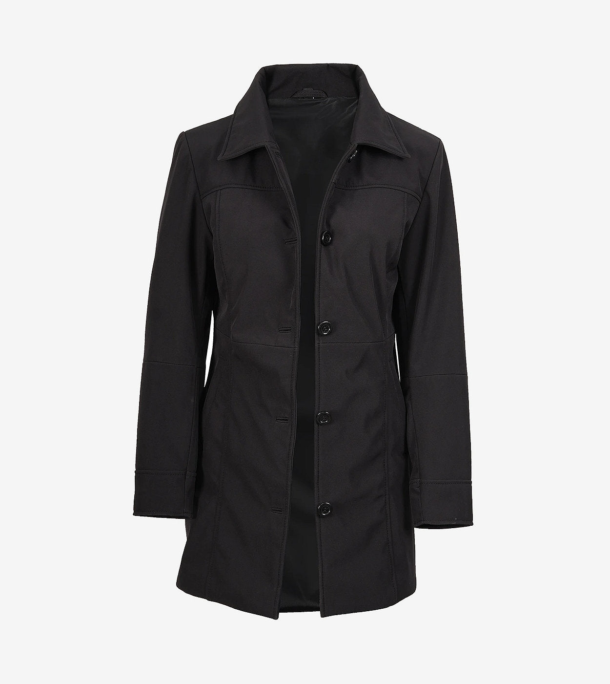Womens Black Lightweight Button Down Car Coat