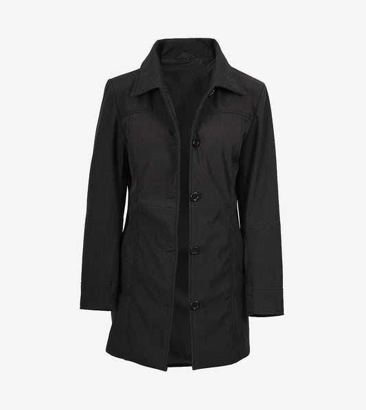 Womens Black Lightweight Button Down Car Coat
