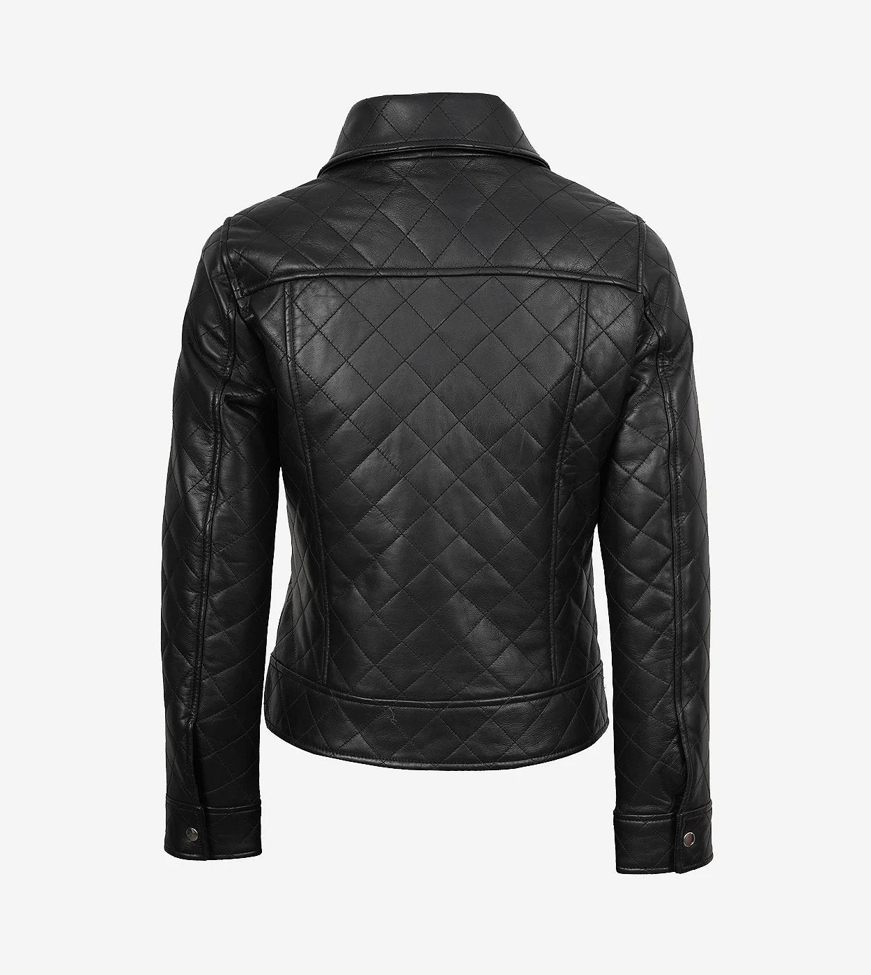 Womens Black Quilted Leather Jacket - Harrington Style
