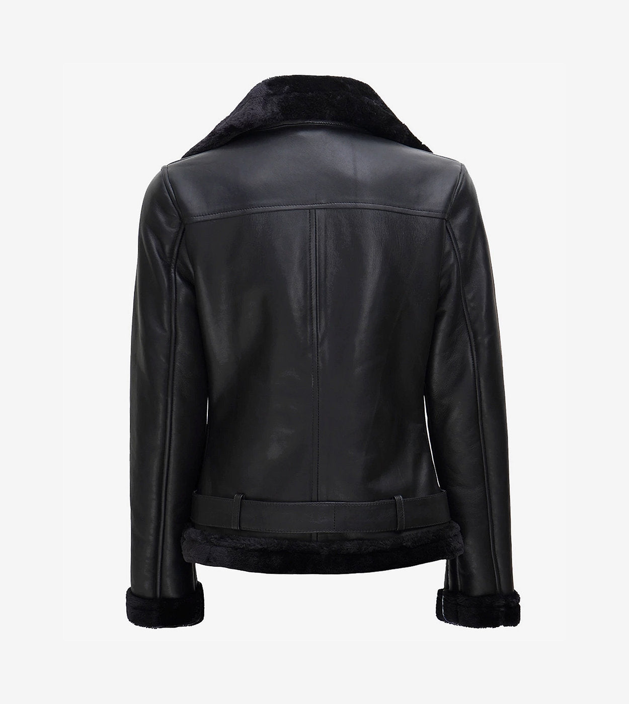 Womens Black Shearling Leather Moto Style Jacket