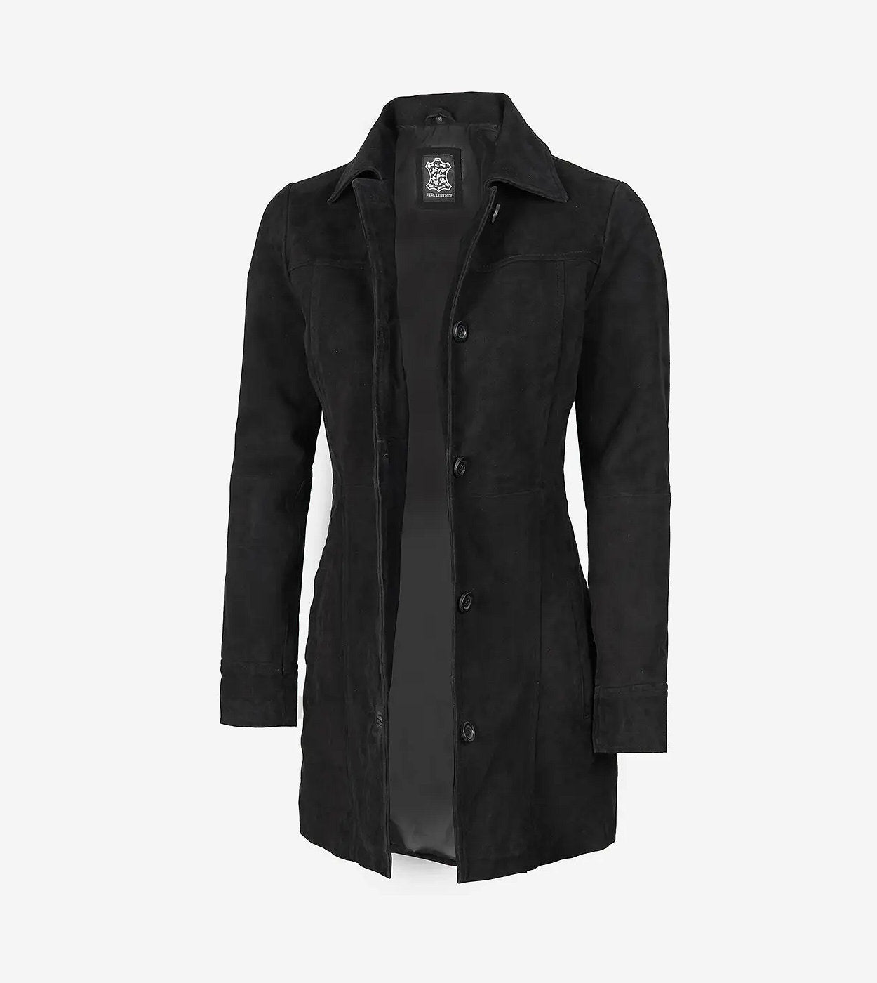 Womens Black Suede Button Down Coat