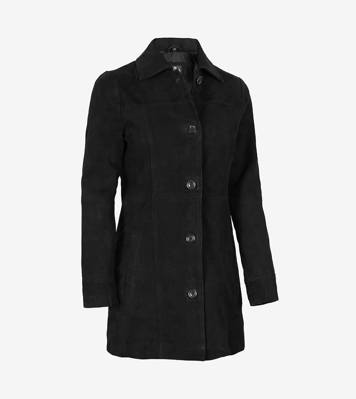 Womens Black Suede Button Down Coat