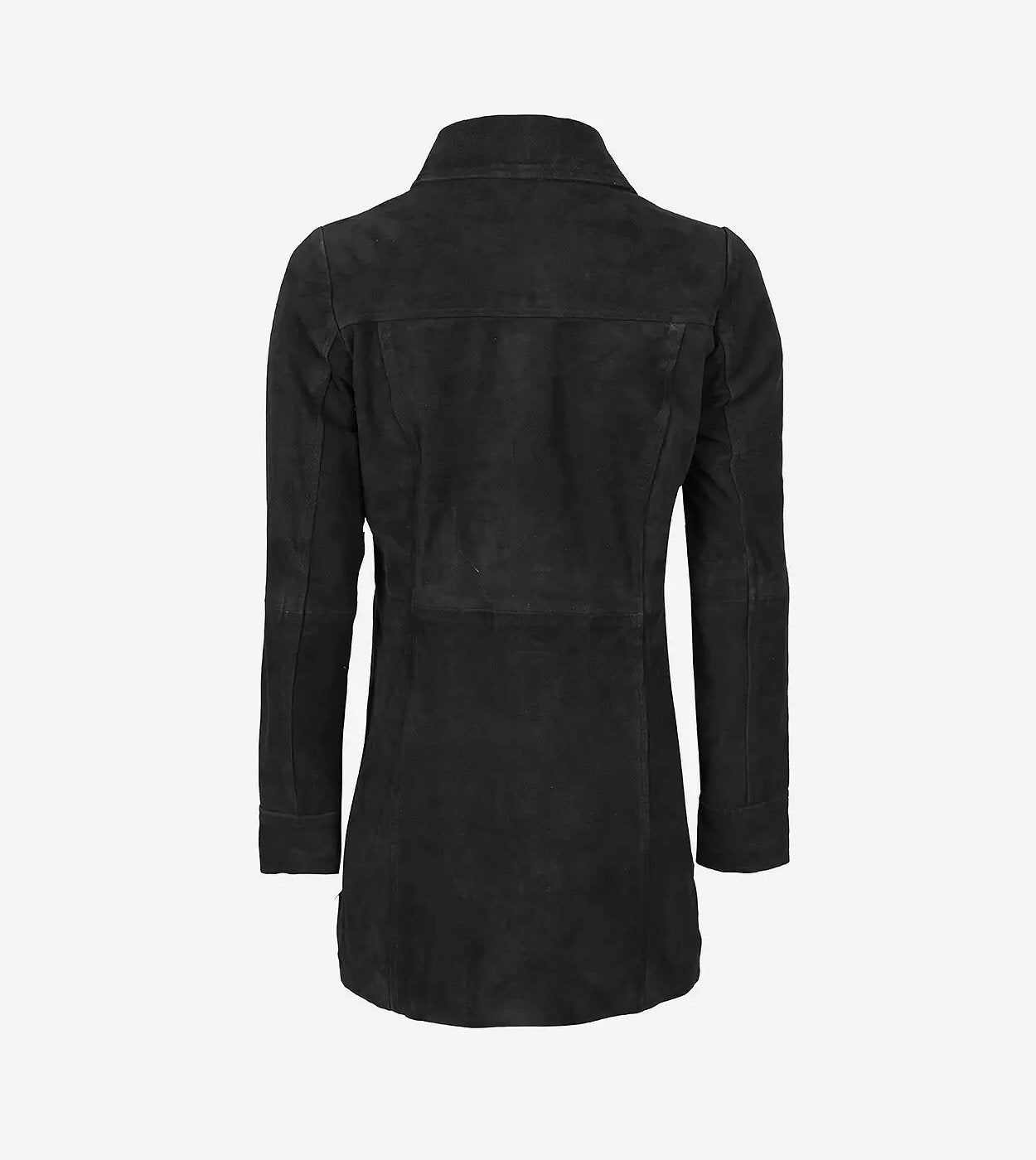 Womens Black Suede Button Down Coat