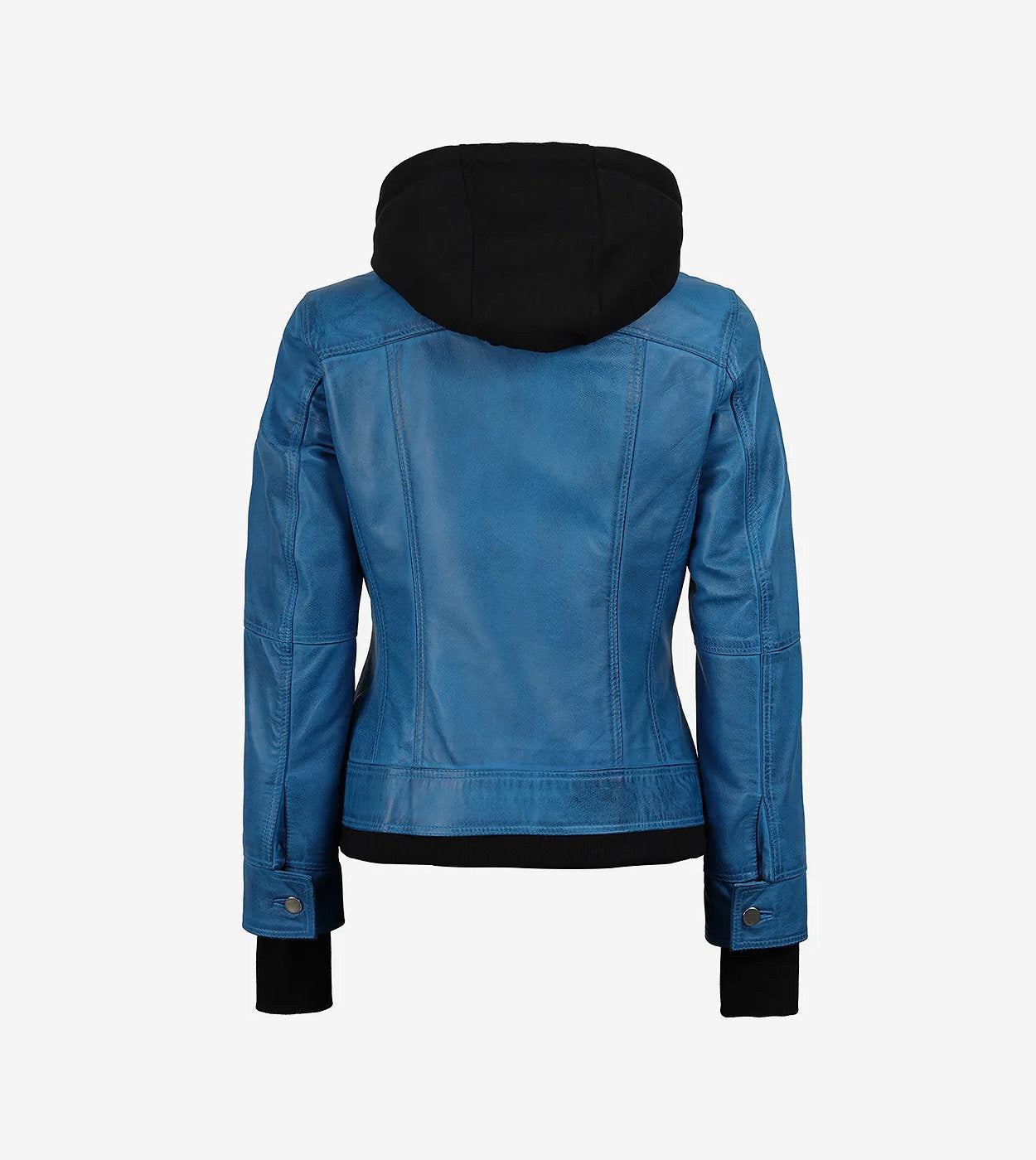 Womens Blue Bomber Leather Jacket With Hood