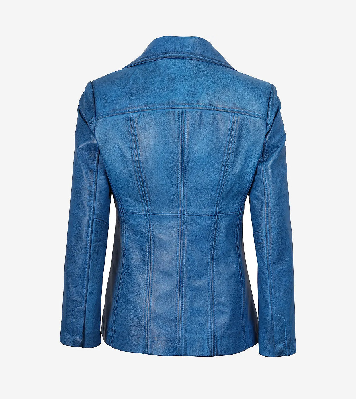 Womens Blue Waxed Leather Coat - Three Button