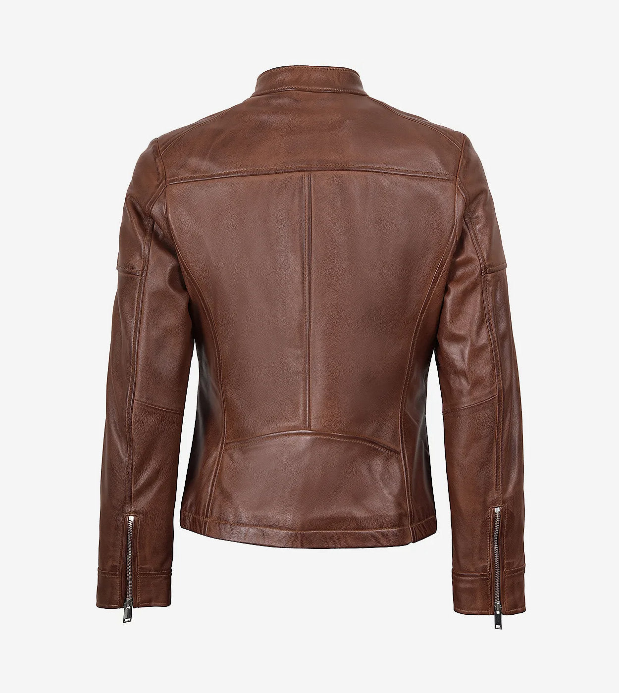 Womens Brown Textured Leather Biker Jacket