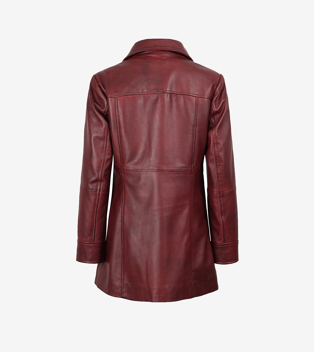 Womens Button Down Maroon Leather Car Coat