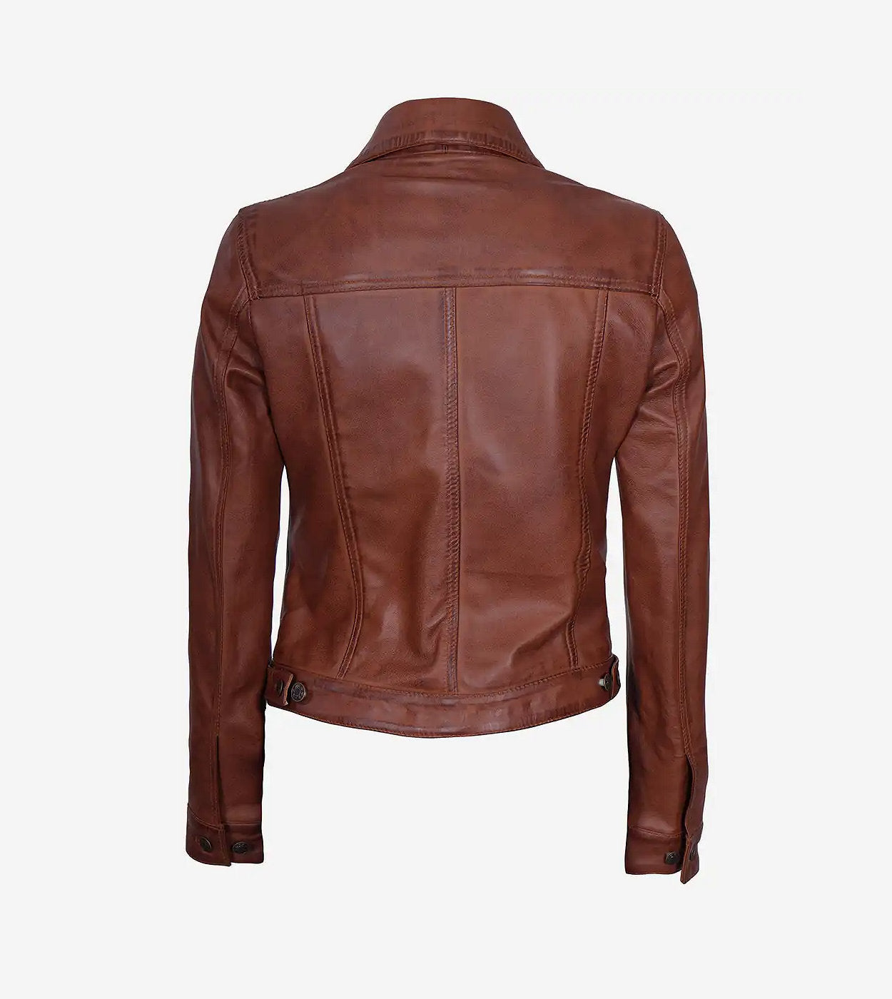 Womens Cognac Brown Trucker Leather Jacket