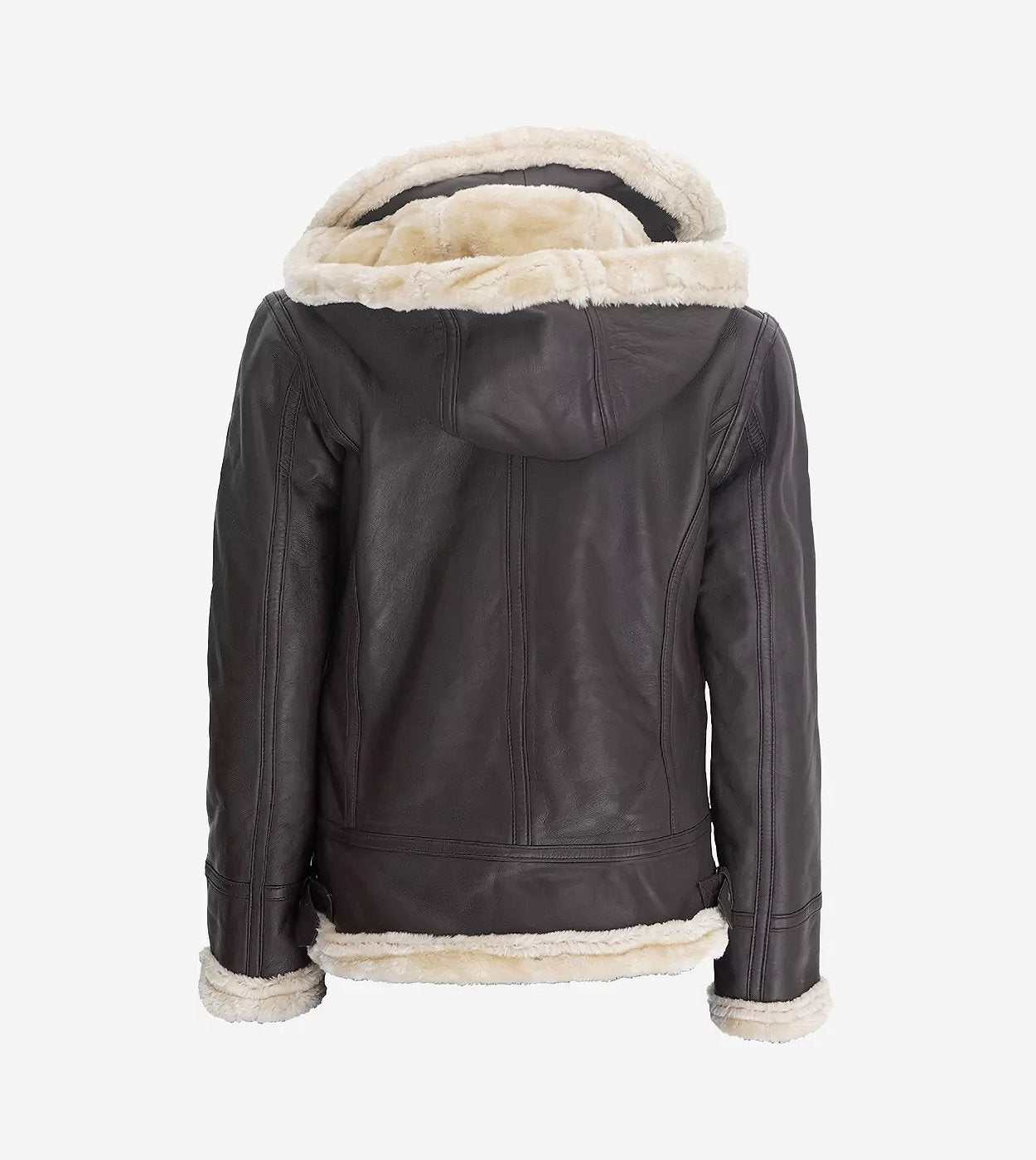 Womens Dark Brown Hooded Shearling Leather Jacket