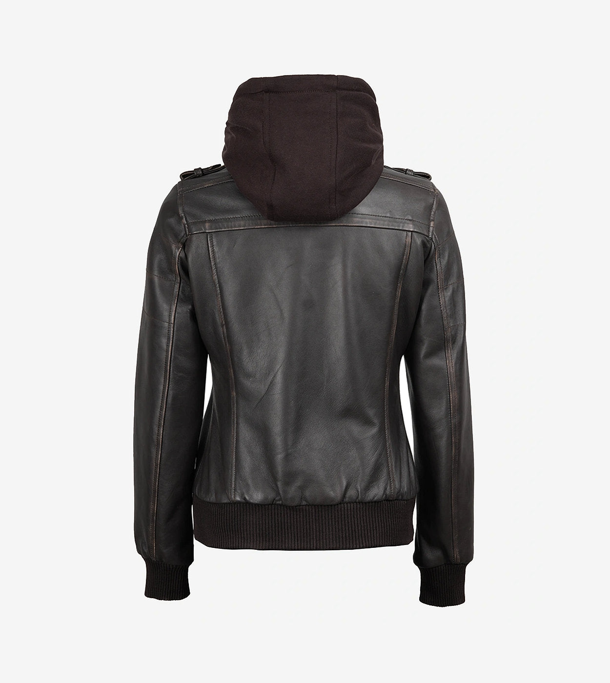 Womens Distressed Brown Hooded Bomber Leather Jacket