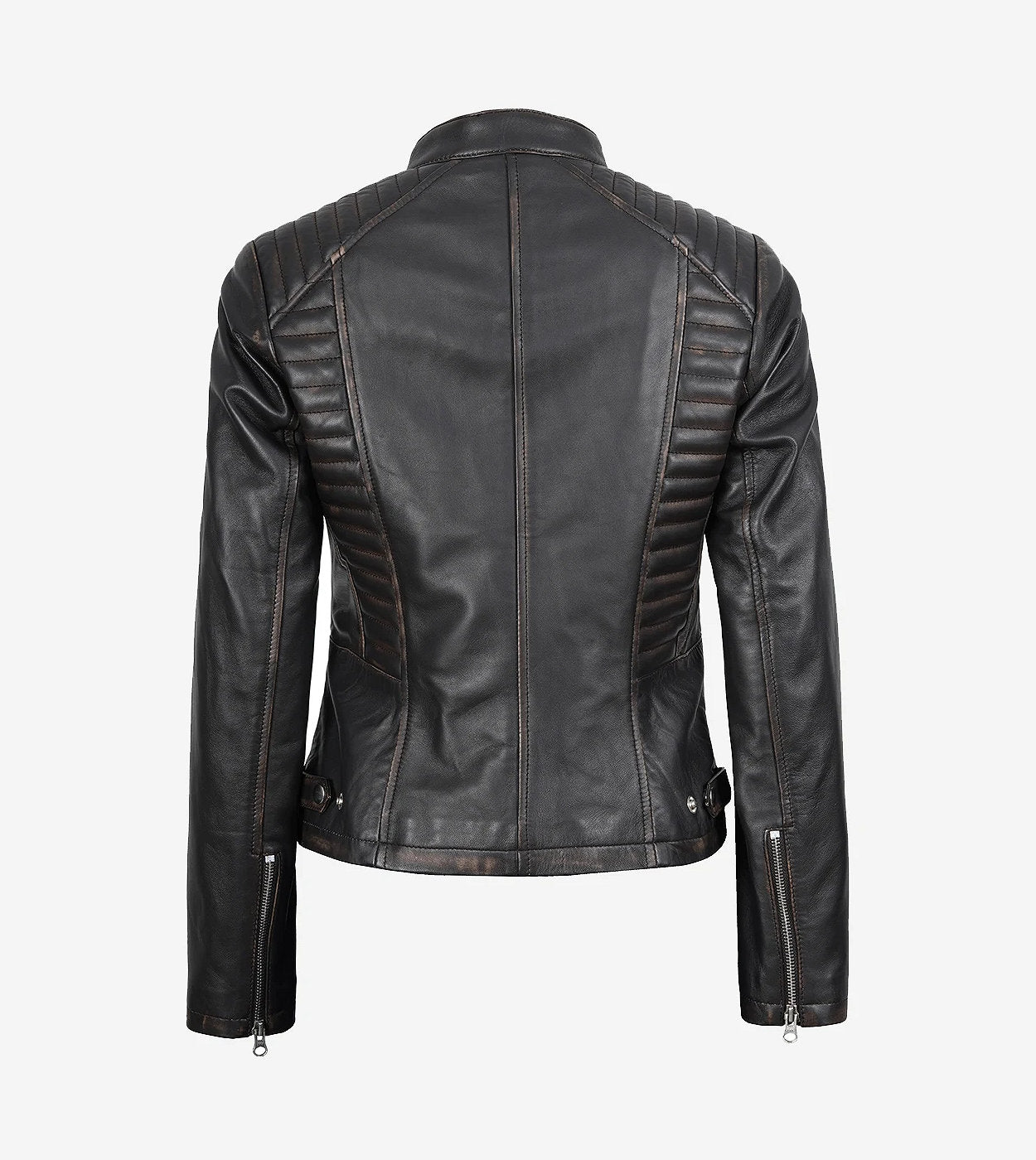 Womens Distressed Brown Leather Biker Jacket