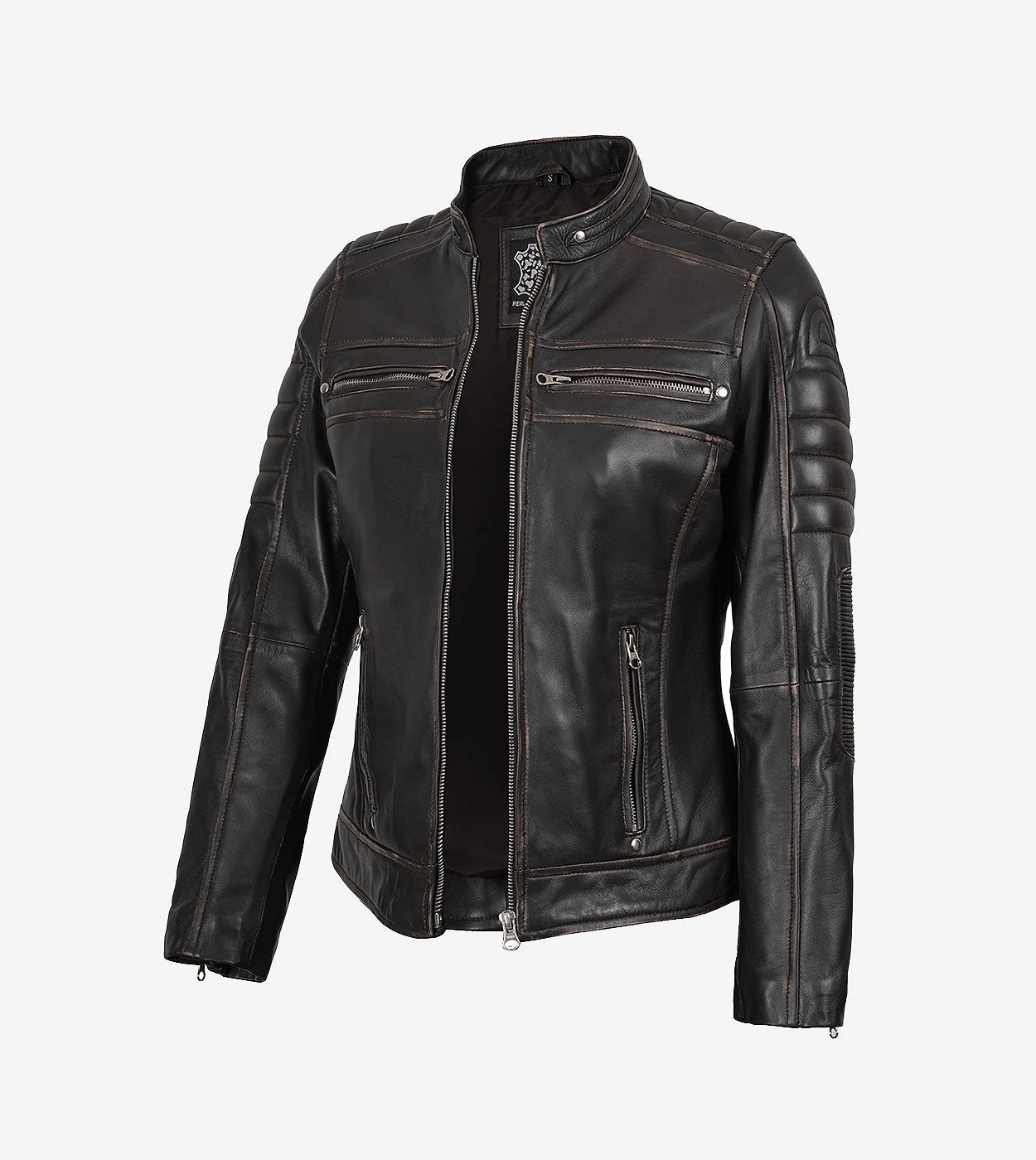 Womens Distressed Brown Motorcycle Leather Jacket