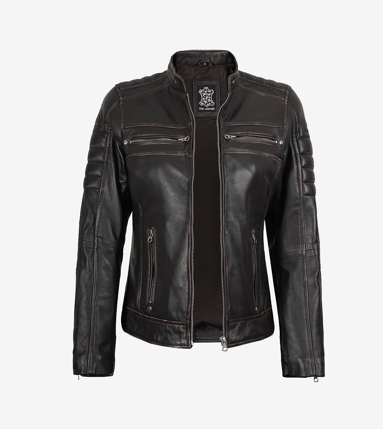 Womens Distressed Brown Motorcycle Leather Jacket