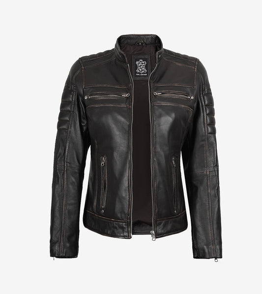 Womens Distressed Brown Motorcycle Leather Jacket