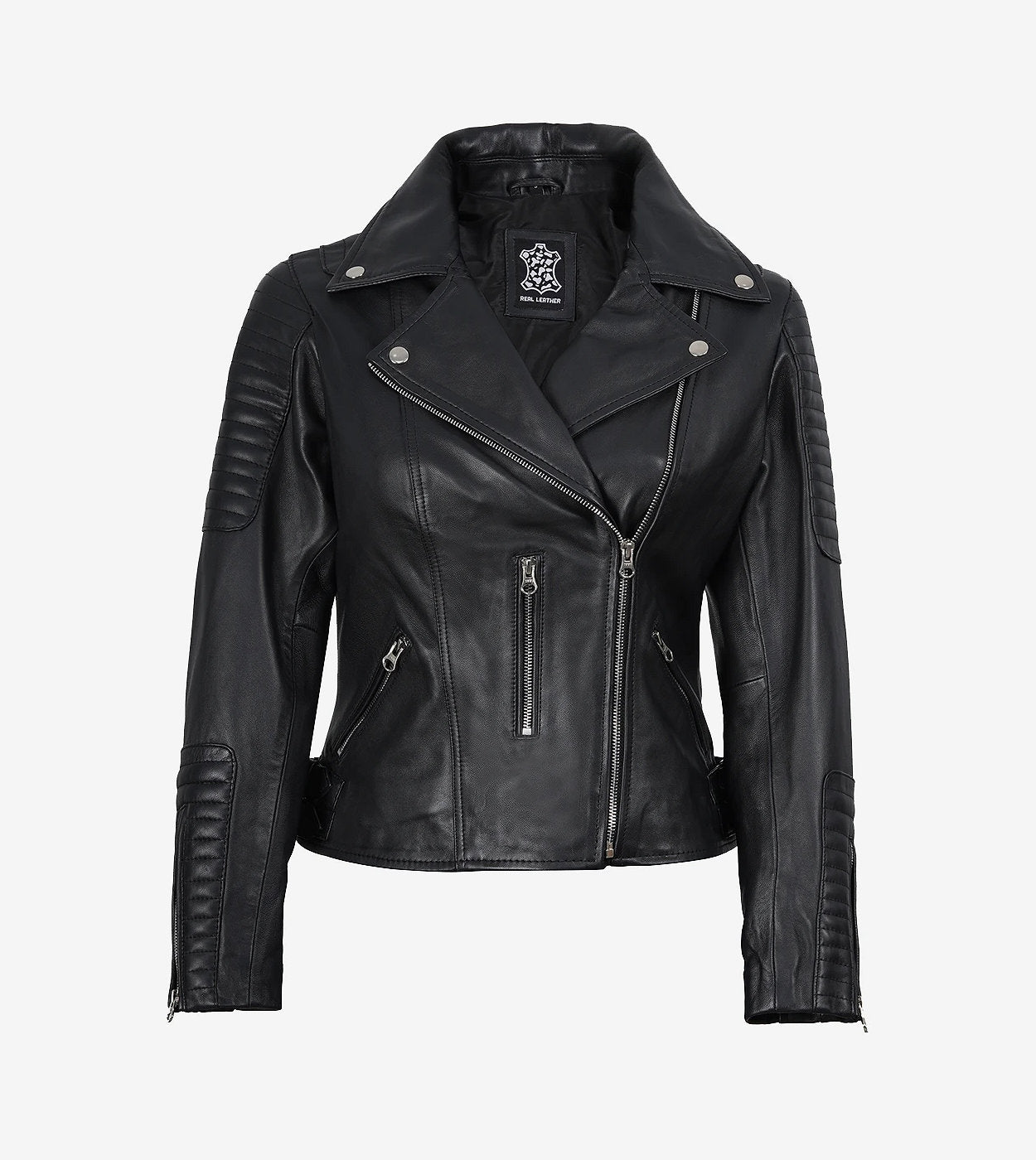 Womens Finest Leather Black Biker Style Jacket