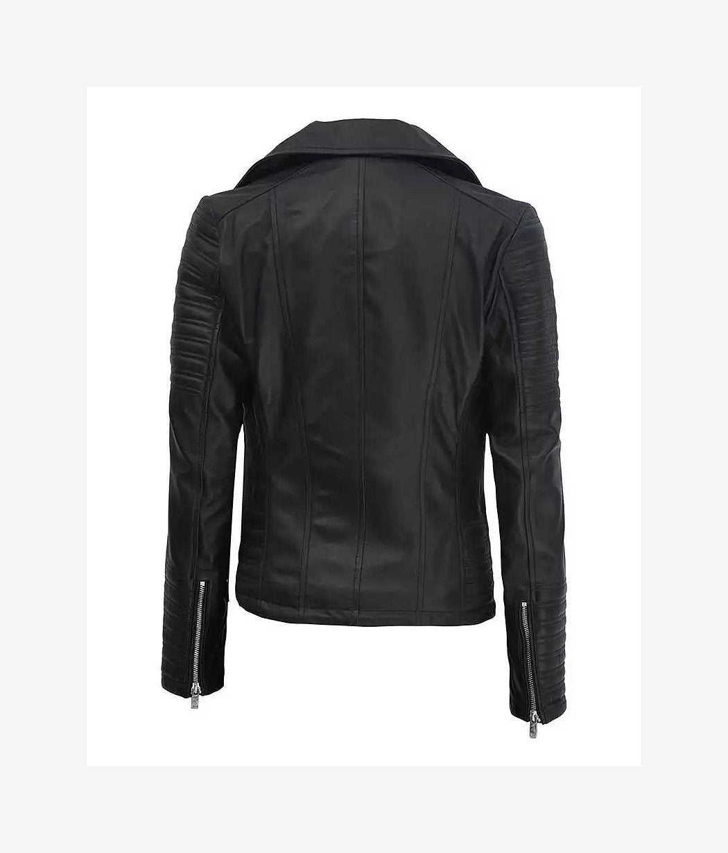 Womens Finest Leather Black Asymmetrical Biker Style Jacket - (Few Left)