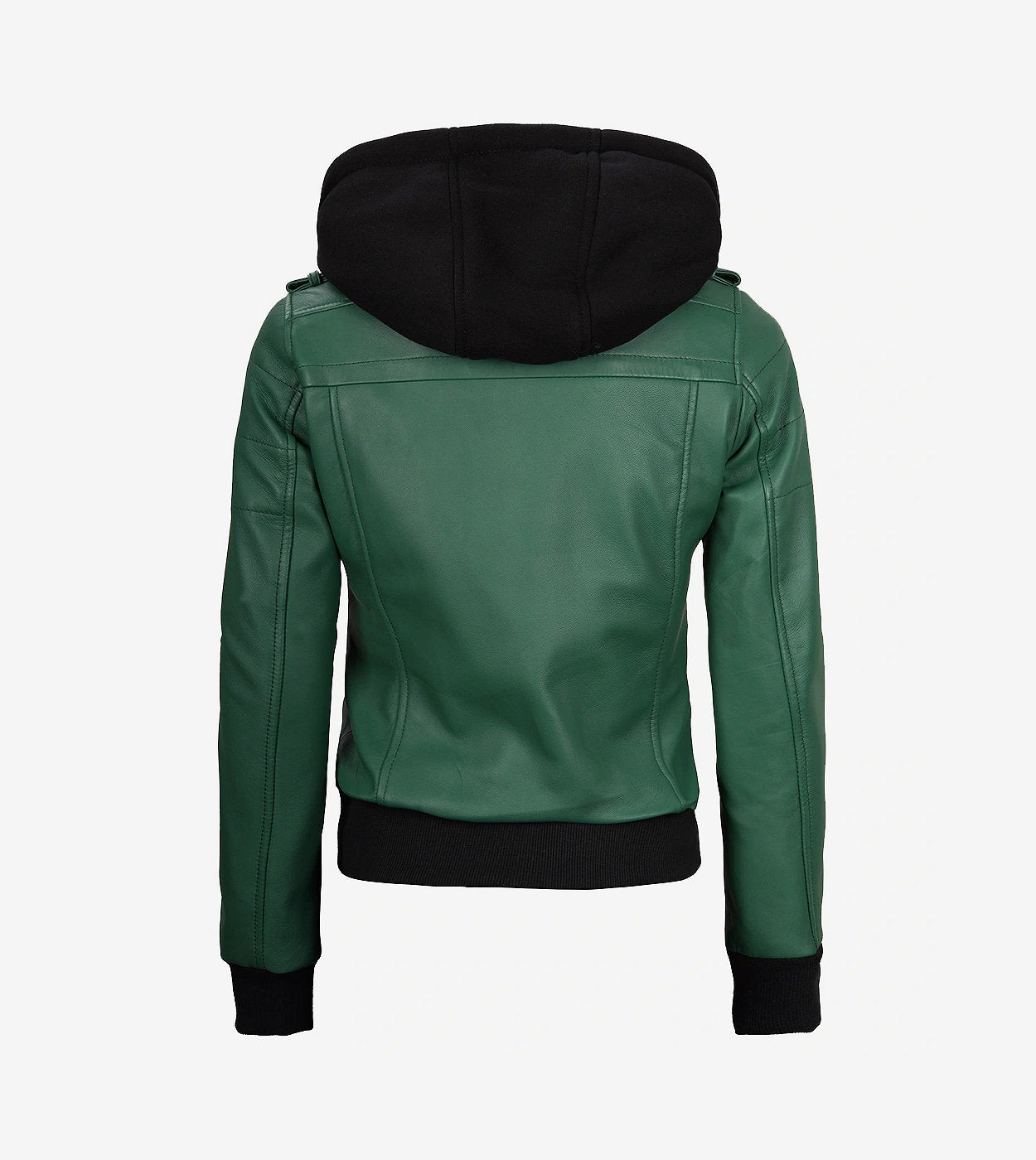 Womens Green Hooded Bomber Leather Jacket