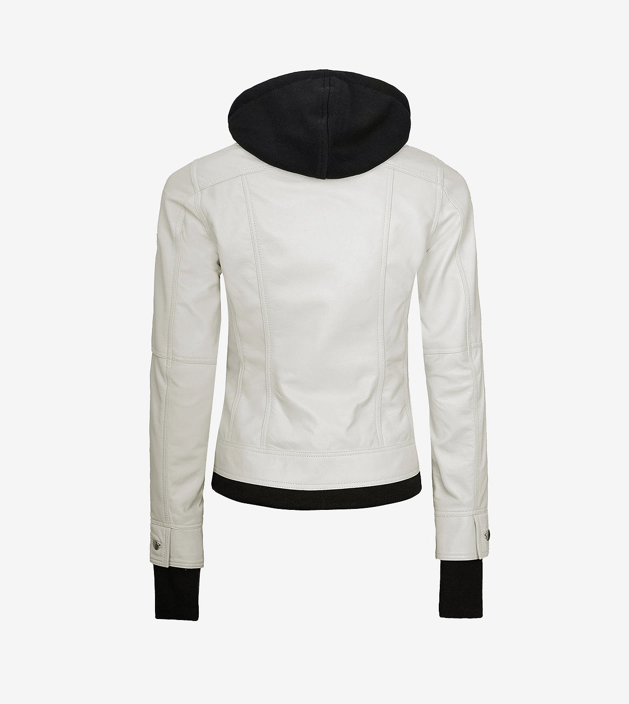 Womens Off White Bomber Leather Jacket With Removable Hood